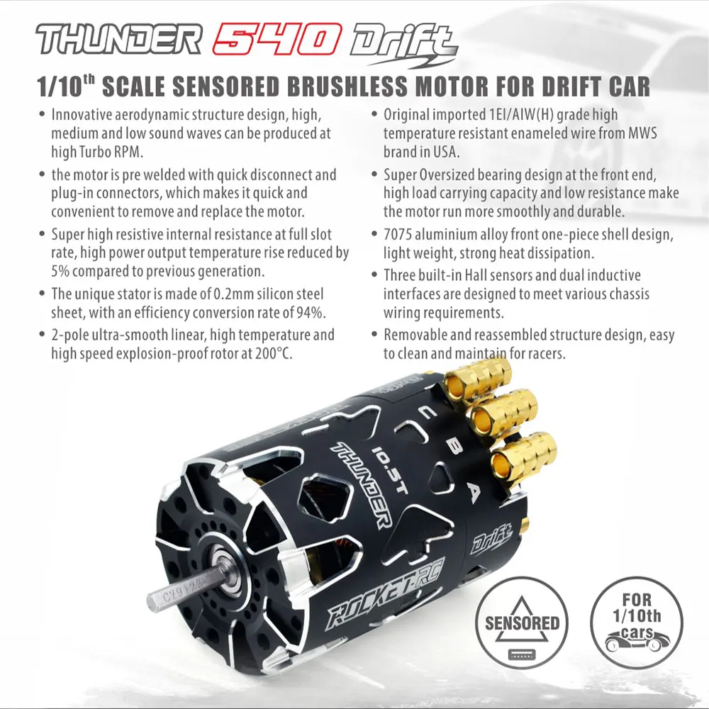 Surpass Hobby Rocket-RC 540 6.5T 8.5 10.5T 13.5T DRIFT Sensored Brushless Motor for 1/10 RC Racing Car