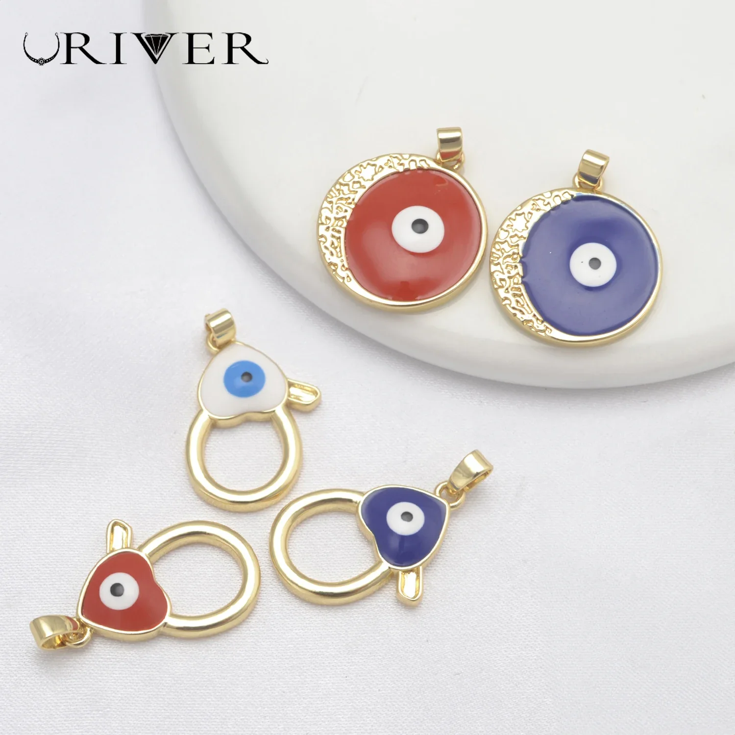 LJRIVER Clasp Shape Charms for Jewelry Making Supplies Round DIY Accesorios Crescent Eye Pendants Brass Jewellery Wholesale