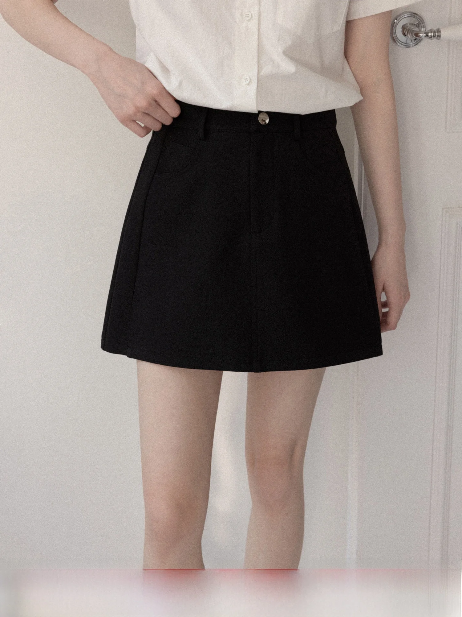 

Slimming High Waist A-Line Skirt Suit Casual Black Versatile Women's Spring Fashion Short Skirts Polyester Fiber