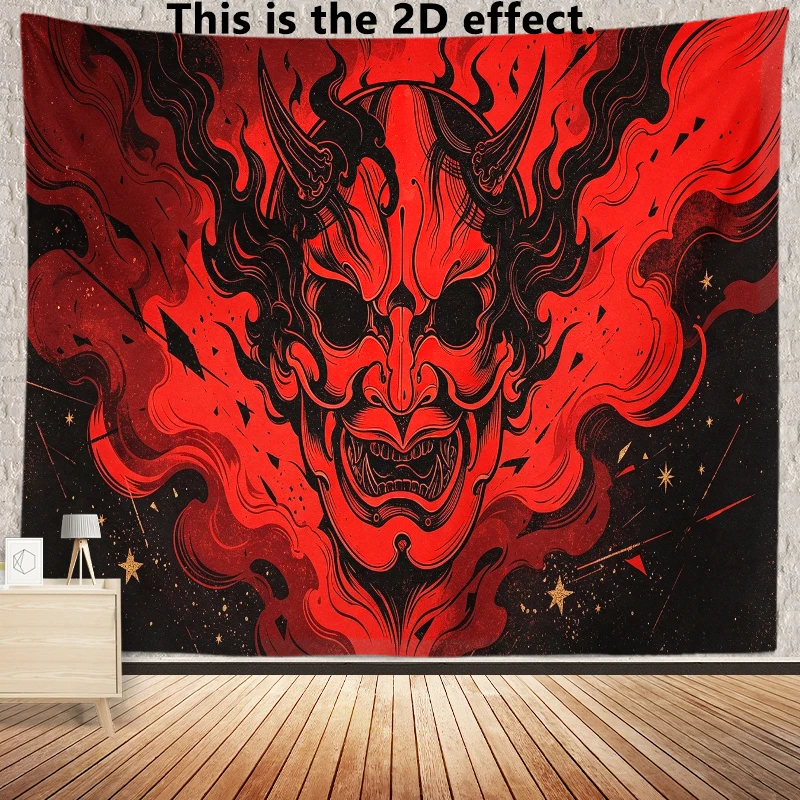 Red Oni Demon Tapestry Background Cloth Hanging Cloth Bedroom Bedside Decorative Wall Cloth Dormitory Tapestry