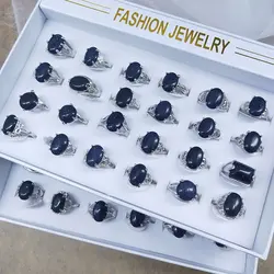 5pcs/Lot Vintage Natural Stone Ring Fashion Jewelry Gift For Women Blue SandStone Finger Ring Wholesale Jewelry Party Gifts