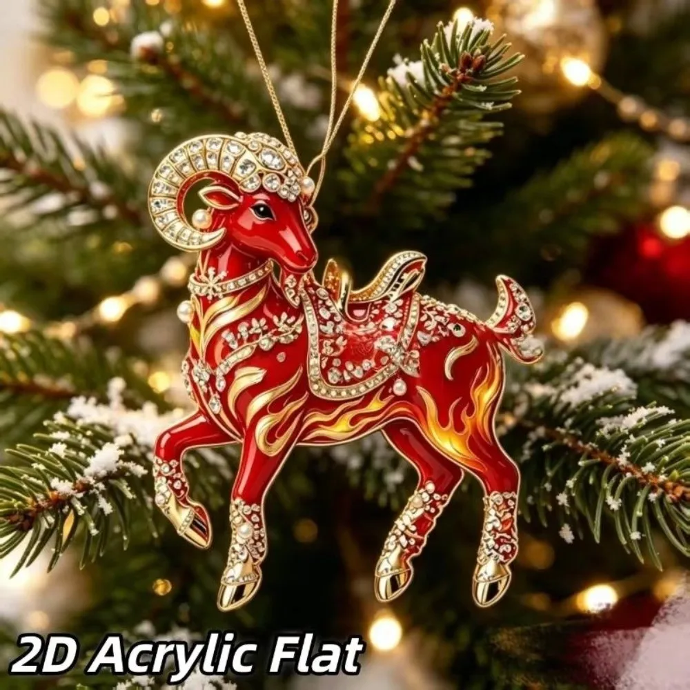 2D Flat Goat Hanging Ornament Acrylic Artificial Rhinestone Animal Hanging Decoration Shining Embossed Pattern