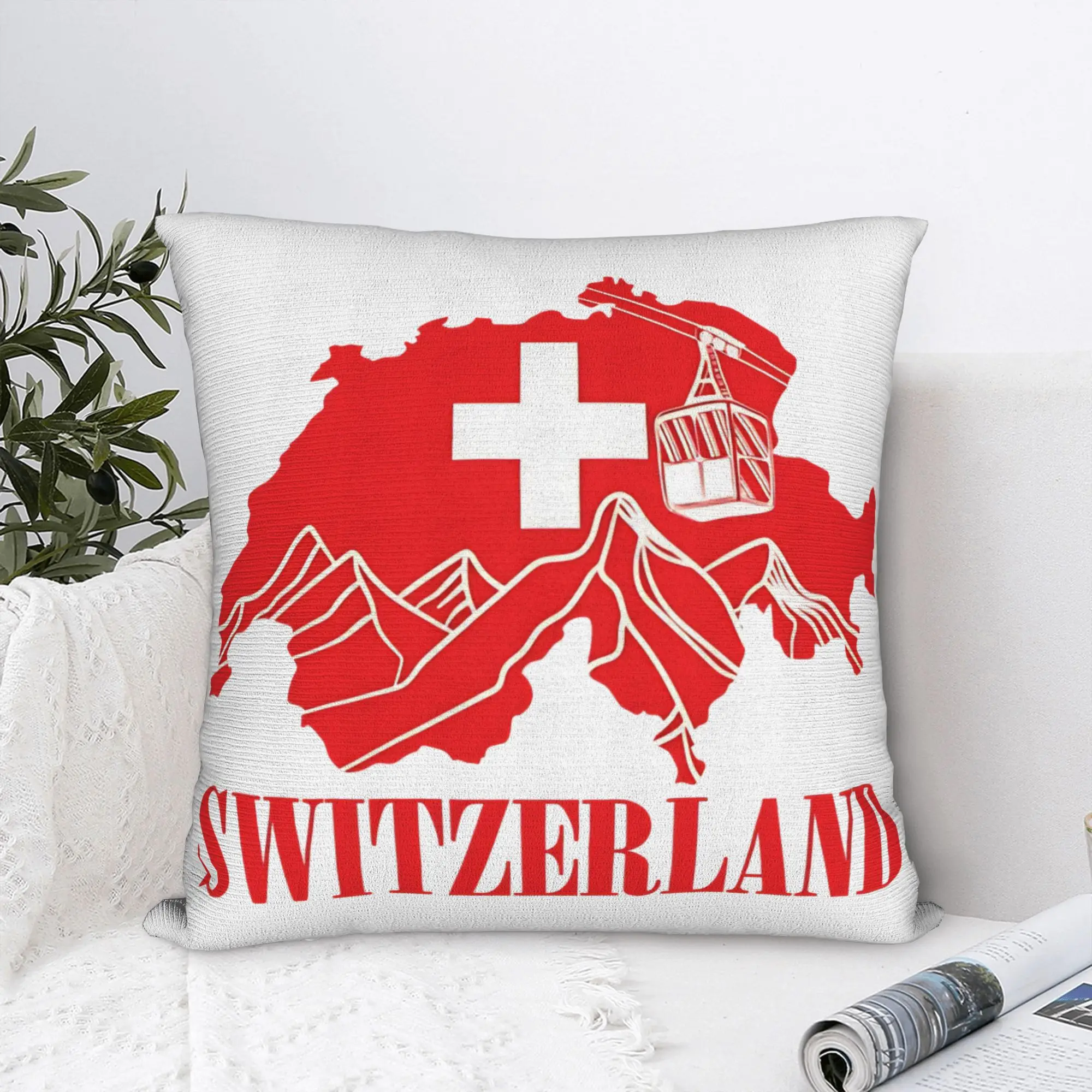 Printed Switzerland Map Mountains Alps Pillowcase Fabric Cushion Cover Decoration Since 1291 Suisse Pillow Case Cover Zippered