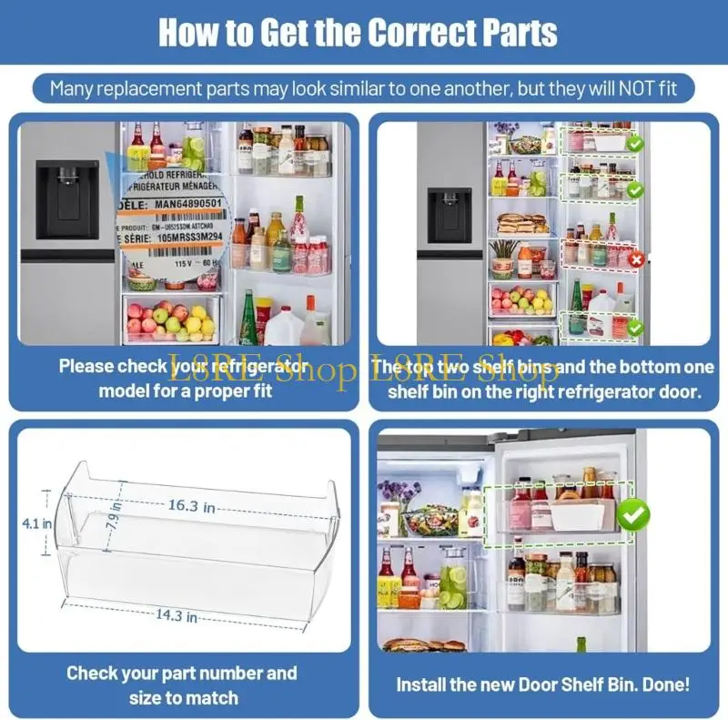 L8RE Multipurpose Replacement Fridge Door Rack Door Shelf Clear Storage Bin Plastic Texture for Specific Refrigerators