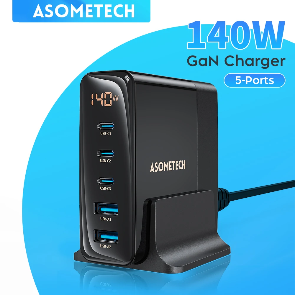 Cargador rápido de escritorio GaN de 140W para Macbook Tablet USB tipo C PD PPS AFC estación de carga para IPhone 14 13 Pro Max Samsung