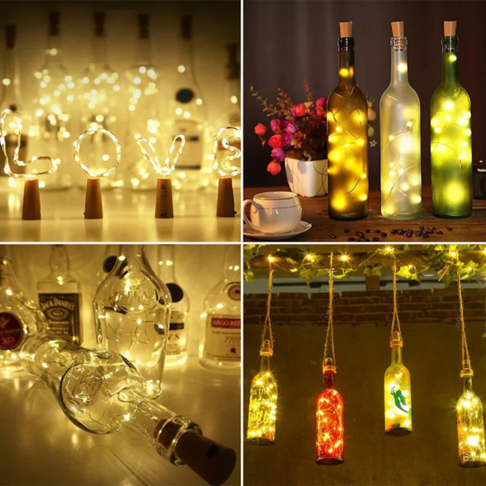 3Pcs Wine Cork 20LEDS Bar Birthday Party Wedding Celebration Holiday Christmas Party AG13 Button Battery 2M With 3 Batteries