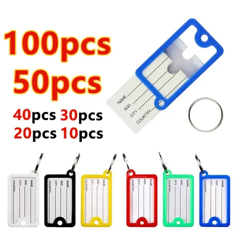 10/100pcs Colorful Plastic Keychain Tags with Split Ring DIY Numbered Name Labels for Baggage Keychains Durable & Customizable