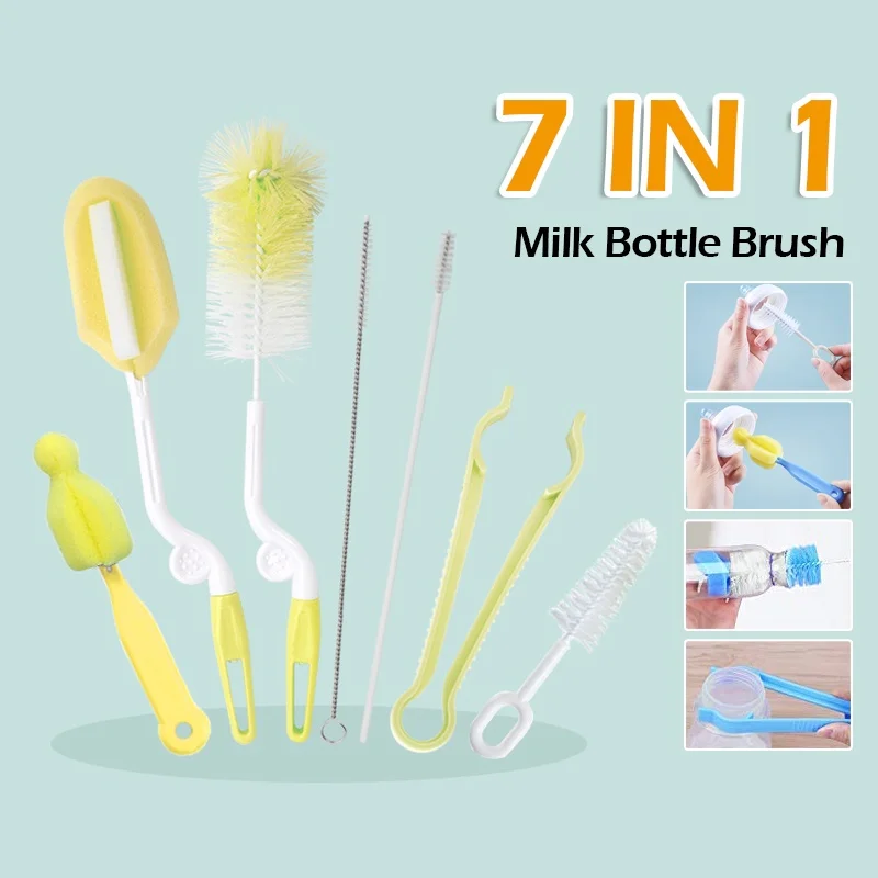 Dr.isla Baby Bottle Brush Baby Bottle Pacifier Cleaner 1 Set 7pcs Baby Supplies Cleaning Brushes Silicone Cup Brush