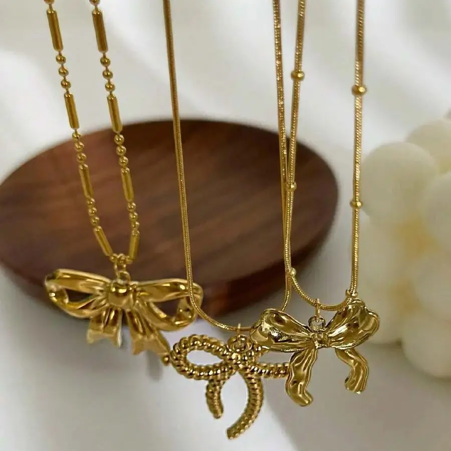 1 PC Bowknot Flower Pendant Necklace Chic Gold Color Metal Necklace For Women Korean Style Bow Big Flower Choker Gift For Girl