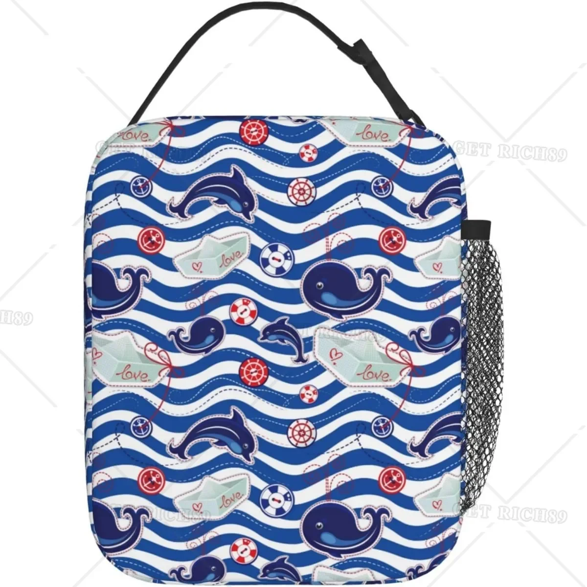 Ocean Creatures Fish Shark Insulated Lunch Bag for Women and Men, Large Capacity Lunch Box for Office Travel, Meal Tote Bag