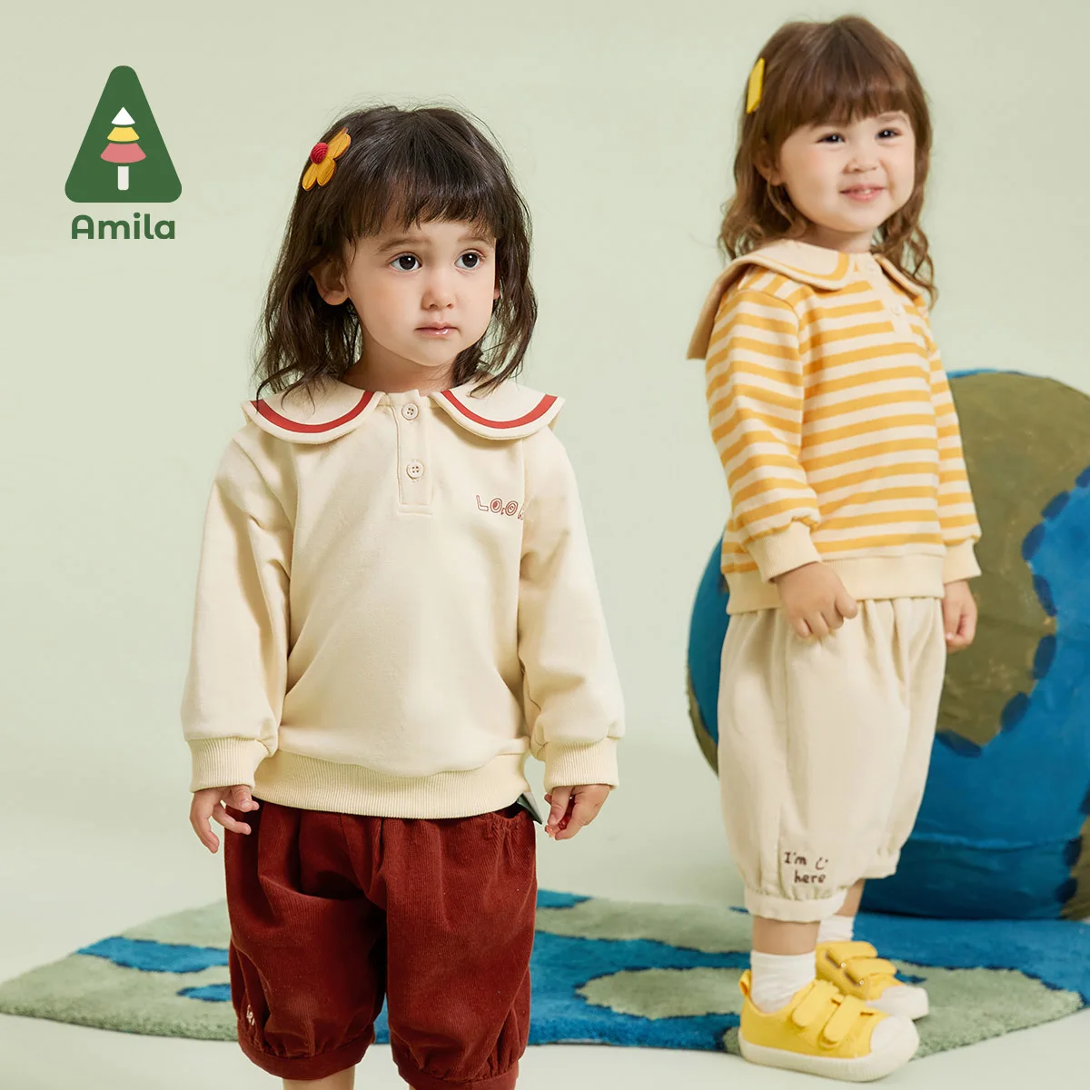 Amila Baby 2023 Autumn New Naval Leader Printing Warmth Cotton Comfort Hoodie for  Girls Fashion Cartoon Children Clothes