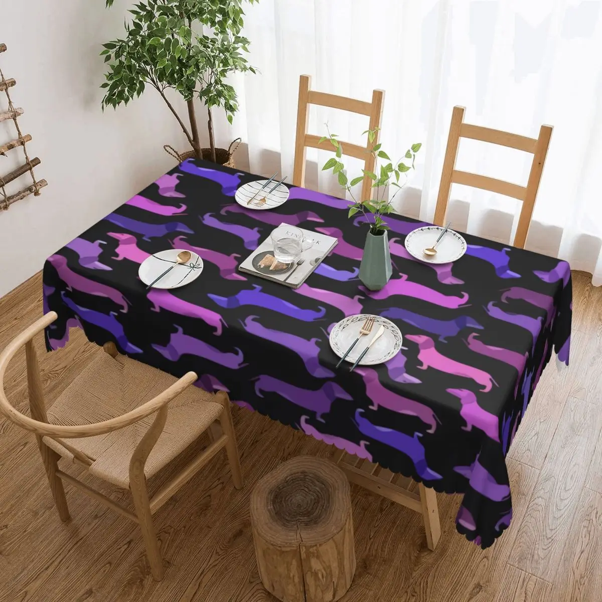 Custom Rectangular Waterproof Oil-Proof Cute Dachshund Sausage Dog Tablecloth Table Covers 40