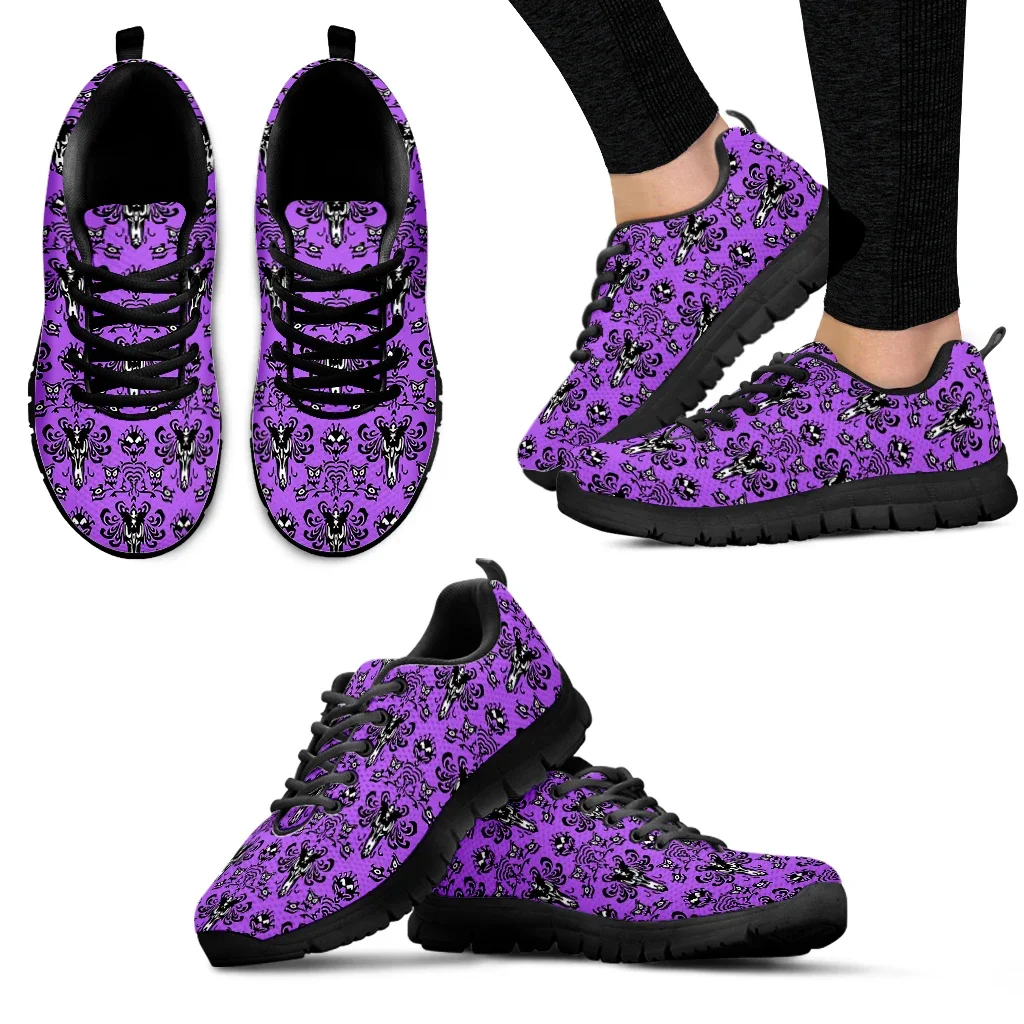 

Purple Red Haunted Misson Halloween Ladies Sneakers Lace-up Air Mesh Light Breath Shoe Soft Outdoor Shoe Footwear