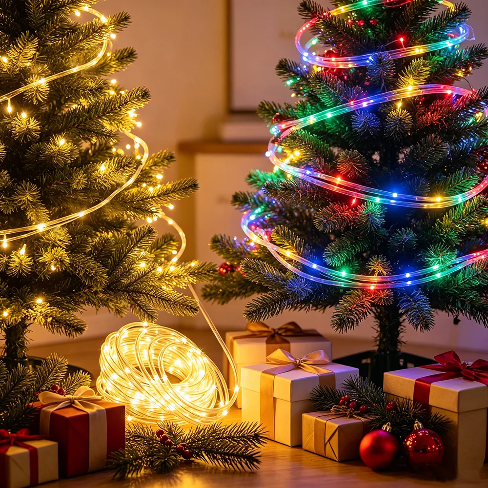 1set LED Rope Tube Lights, 33ft 100 LED Christmas Rope String Light USB Powered 8 Modes Copper Wire String Lights with Remote