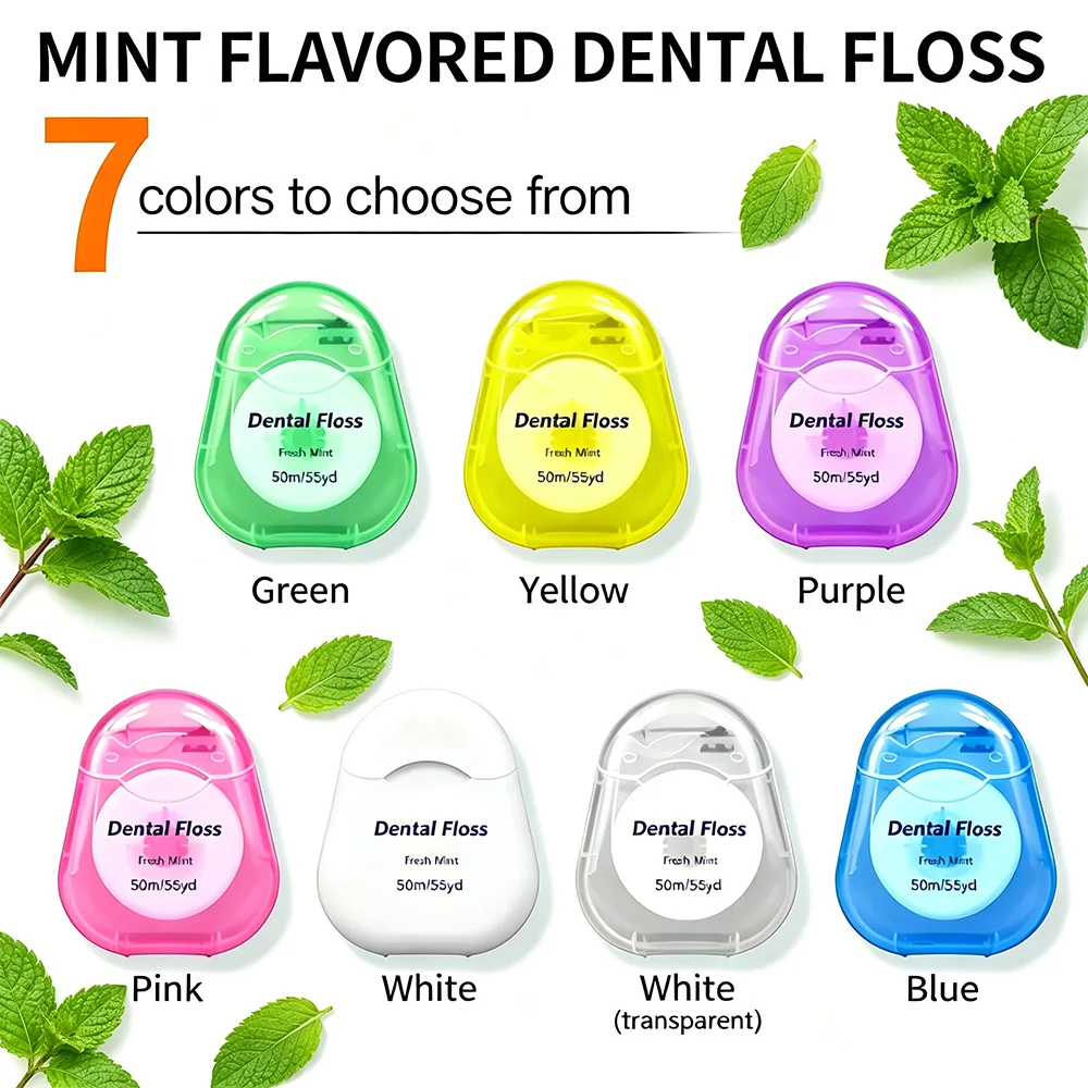 Mint Scented Dental Floss Roll, 7-color Portable Storage Box, Smooth and Residue Free Teeth Cleaning, Home/Travel Ready Interden