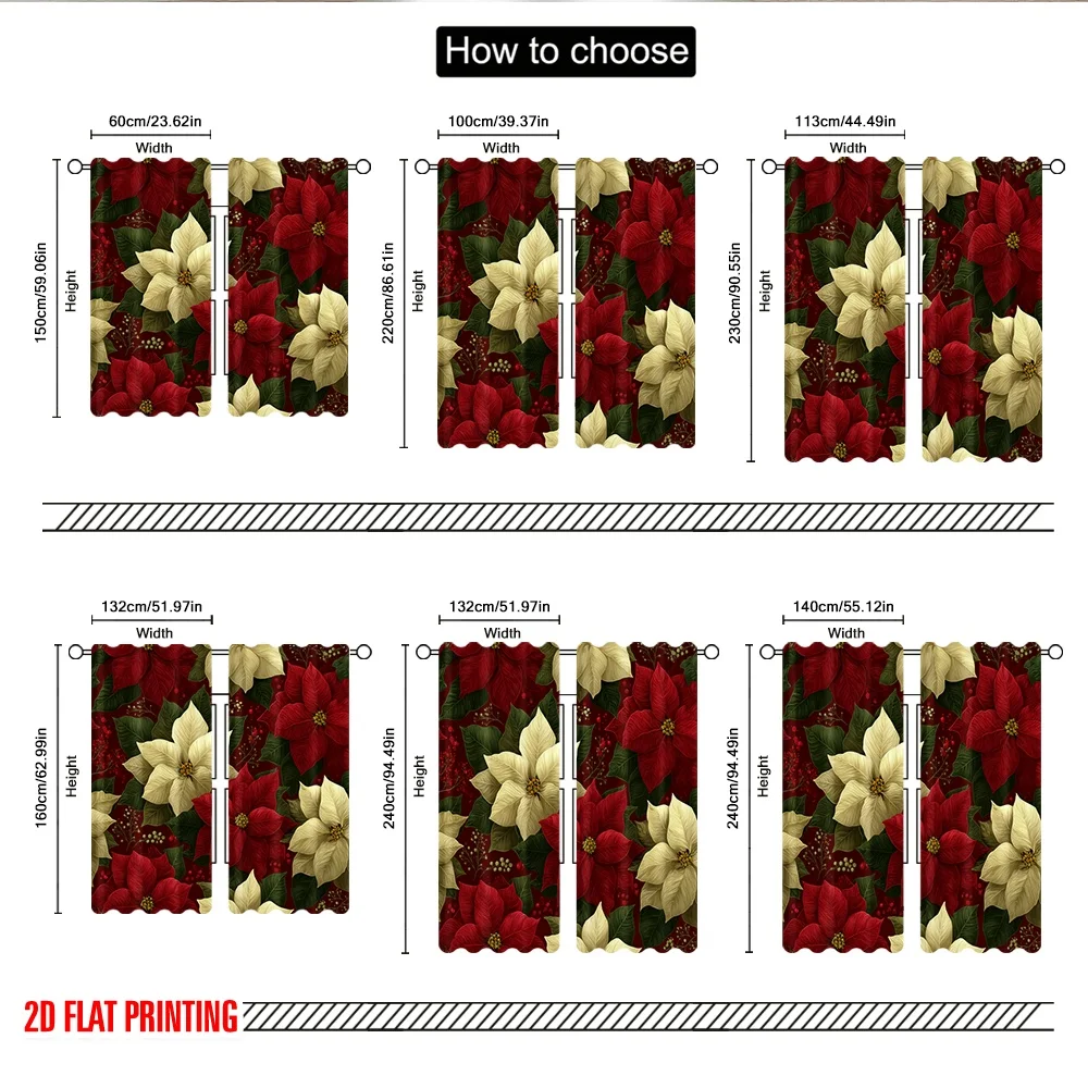 2 قطعة 2D الطباعة المسطحة عيد الميلاد سعيد المشهد الستائر عيد الميلاد البونسيتة زهرة الرقمية المطبوعة البوليستر الستائر احتفالية #3