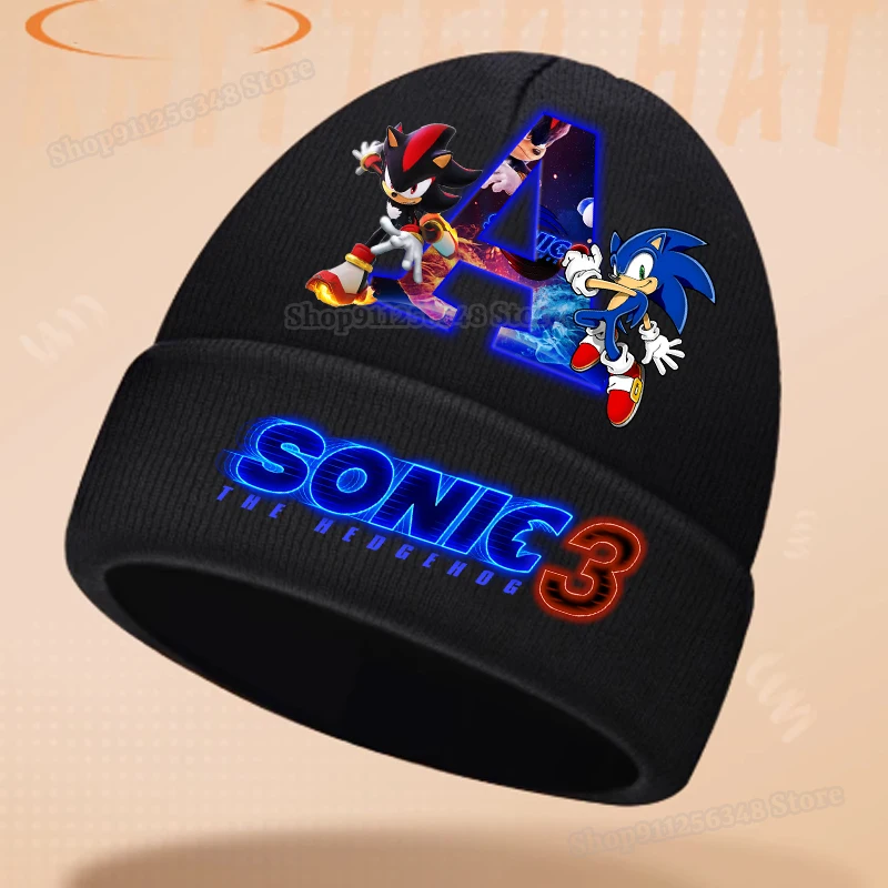 Cartoon Knitted Hats Movie Sonics Shadows Letter A-Z Print Caps Name Combination Beanies Winter Warm Headgear Cute Bonnets Gift