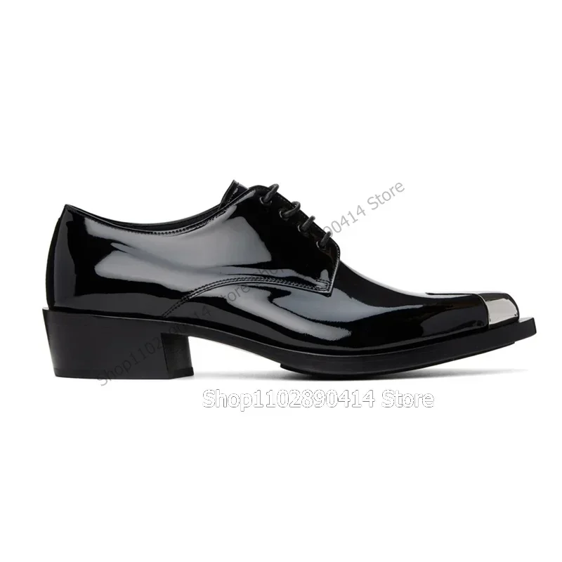 

Black Patent Leather Silver Pointy Toe Men Shoes Fashion Lace Up Male Shoes Luxury Handmade Party Banquet Office Men Dress Shoes