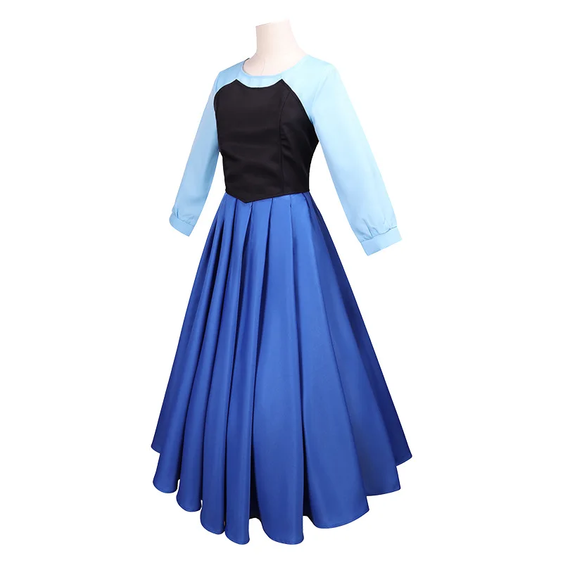 Mermaid Cosplay Ariel Blue Dress wig with Bowknot Headwear for Women Elegant Princess Ball Gown
