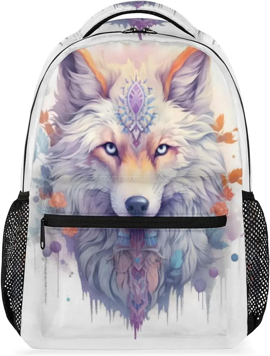 

Wolf Backpacks Watercolor Ethnic Wolf Laptop Backpack Water Resistant College School Bookbag Computer Bag Travel Hiking
