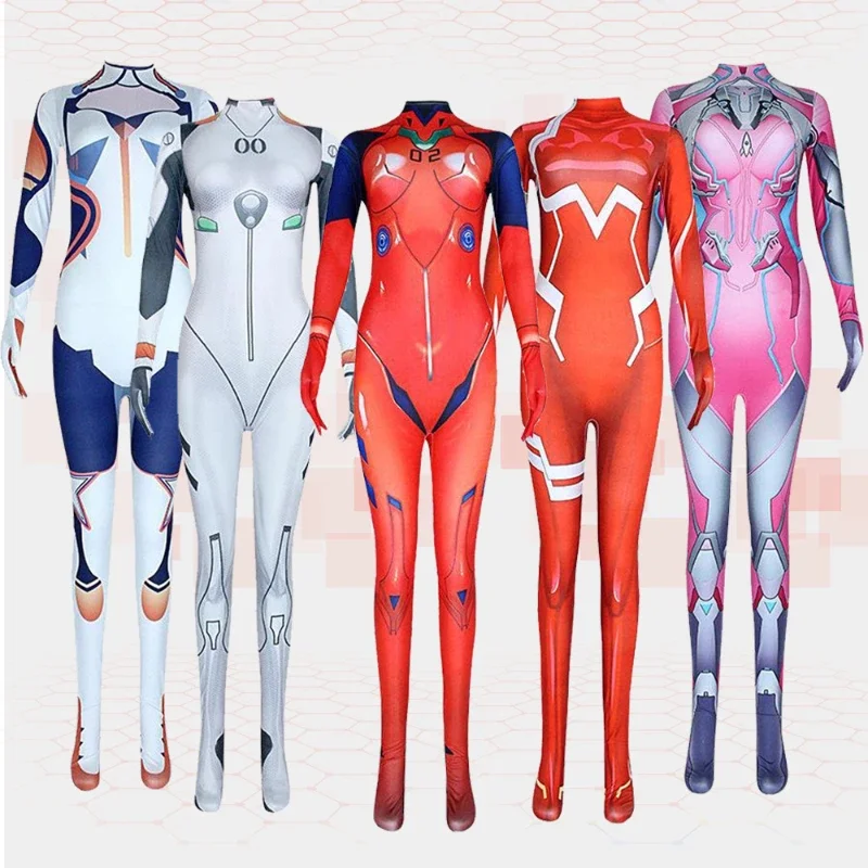 

Anime Cosplay Costumes Asuka Tights Jumpsuit Daji Zero Two02 Watch Kiana Ayanami Rei Cosplay Costume Women Bodysuits