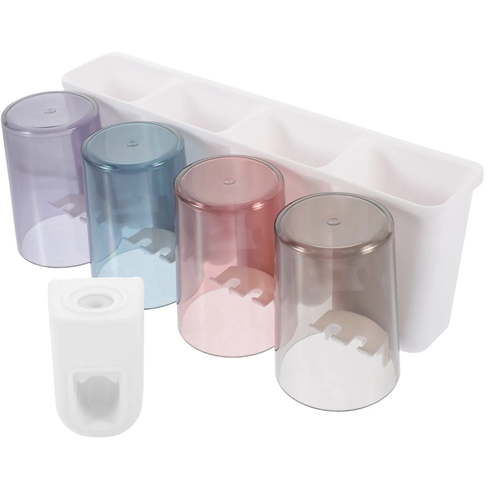 Transparent Toothbrush Holder Set Wall Mounted 4 Cups Squeezing Paste Bathroom Shelf Storage ganizer Plastic Rack Space Saving