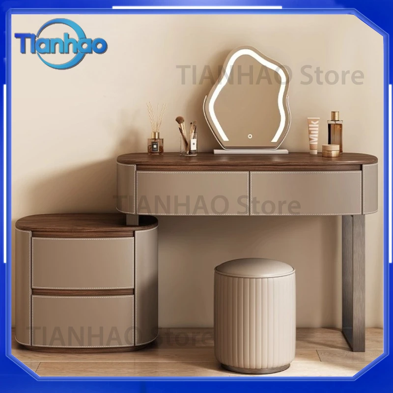Saddle Leather Light Luxury Makeup Table for Vanity Dressing Table Makeup Desk Dresser Bedroom Furniture Vanities