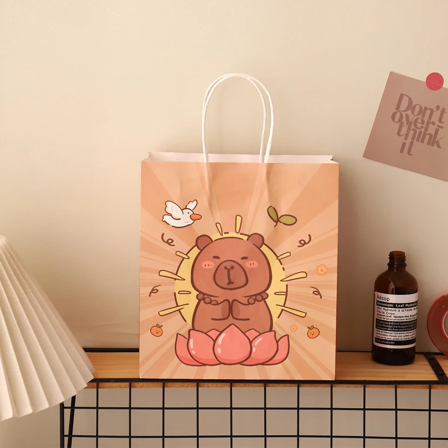 12/24 Pcs Kraft Paper Bags, Animal Themed Cute Capybara Snacks Bags/Candies Gift Bags/Birthday Party Decoration Supplies