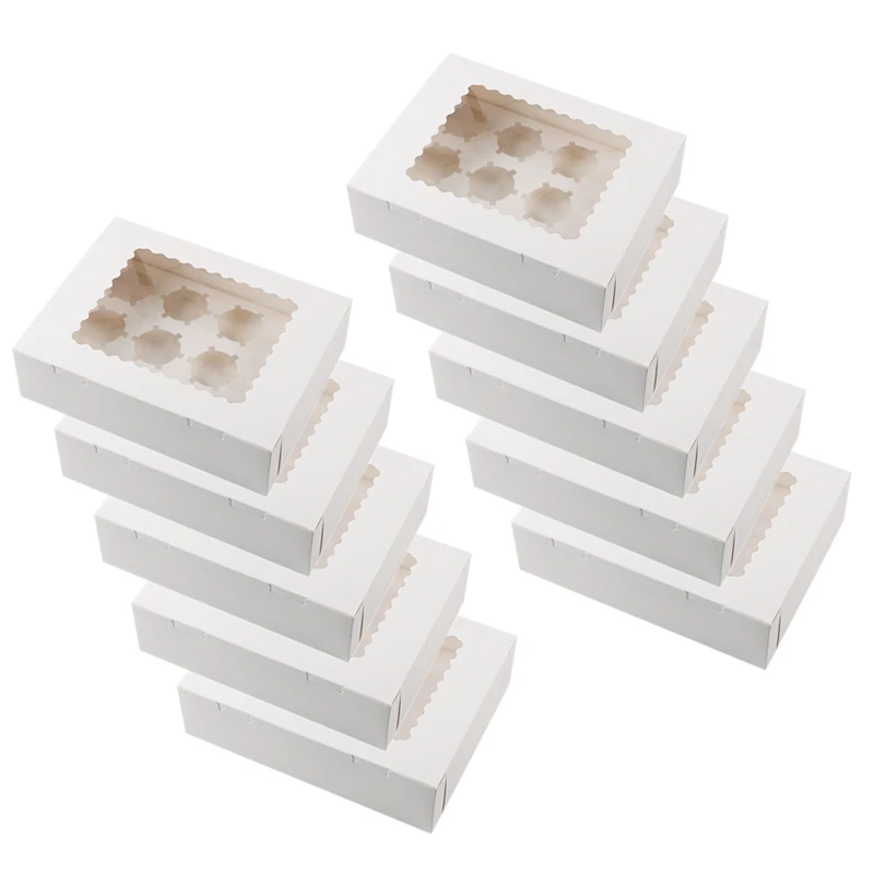 HOT SALE 10 Pack Cupcake Boxes,Cupcake Containers With 12 Removable Inserts And Display Windows Cupcake Holders For Muffins