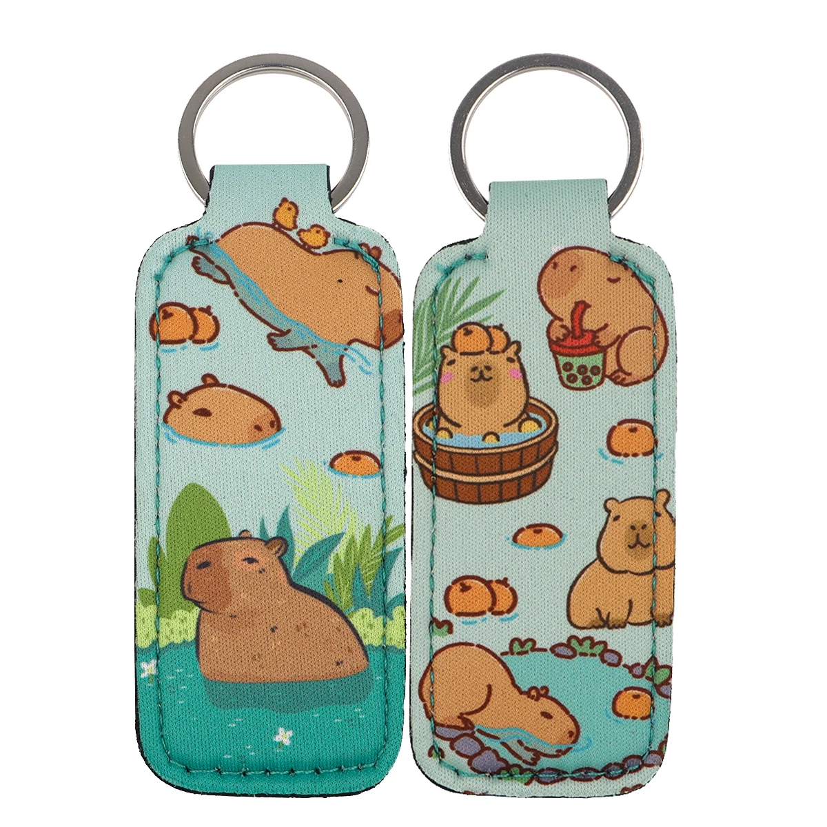 

Funny Capybaras Clip on Lipstick Holder Keychain Cartoon Print Keyring Trendy Lip Balm KeyChain Bag Charms Travel Accessories