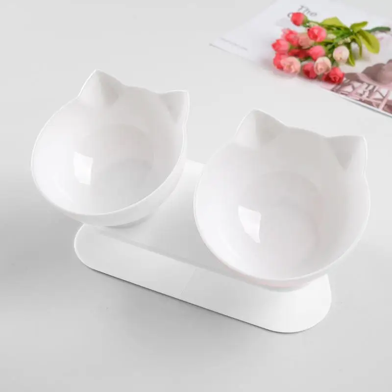 Double Cat Bowl Elevated Non-slip Water Food Feeder With Inclination Stand For Small Dogs Cats Pet Kitten Drinking Supplies