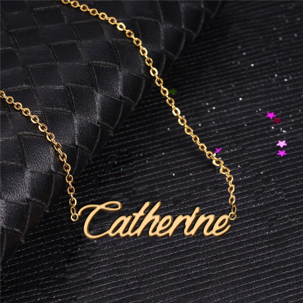 

Catherine Name Necklace Personalised Gold Plated for Women Lightweight Nameplate Stainless Steel Daily Wear Mom Birthday Gift