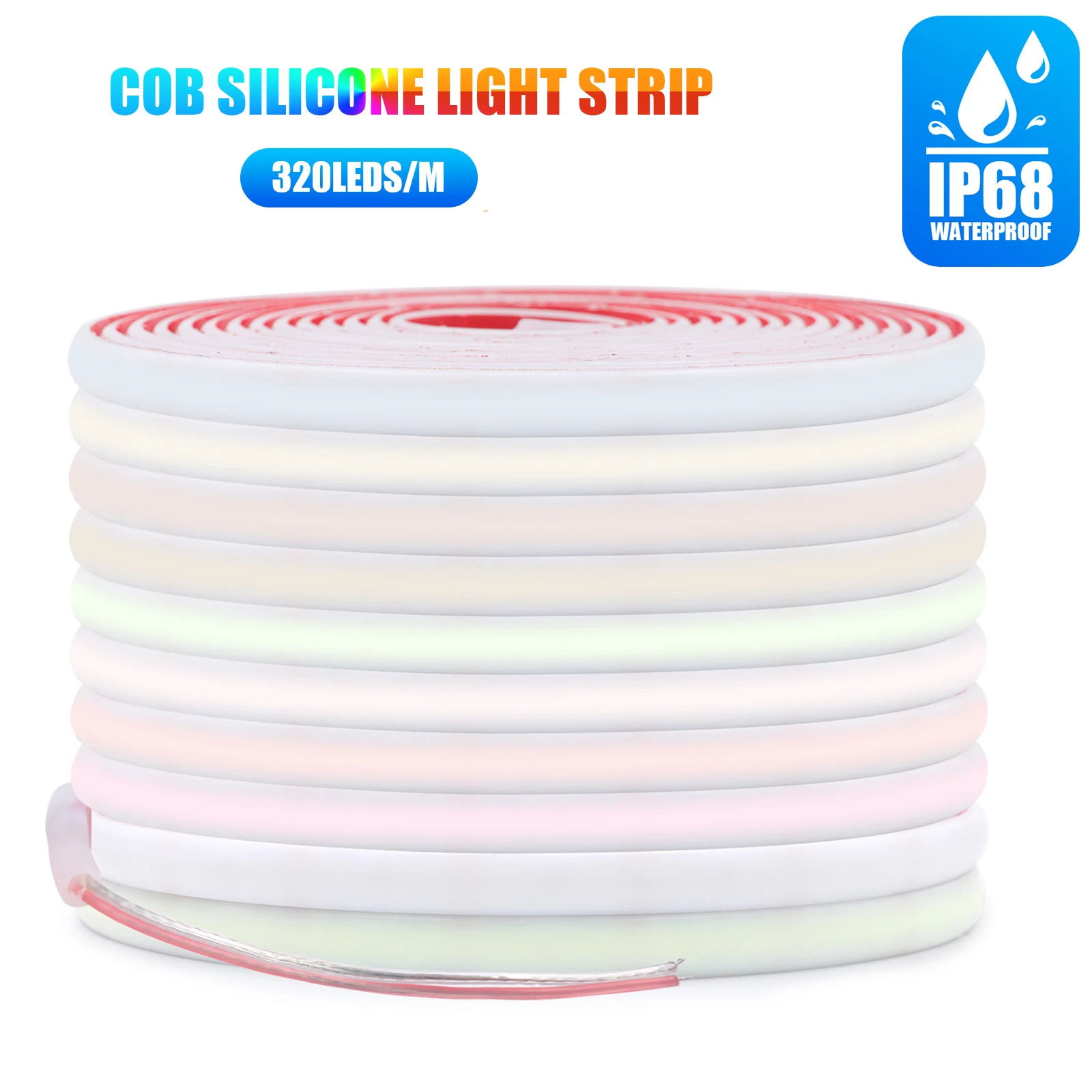 Imagem -06 - Impermeável Cob Neon Strip para Home Decor Corda de Fita Flexível Luz Led Branco Azul Gelo Rosa Amarelo Vermelho Ip68 320leds m 12v 24v