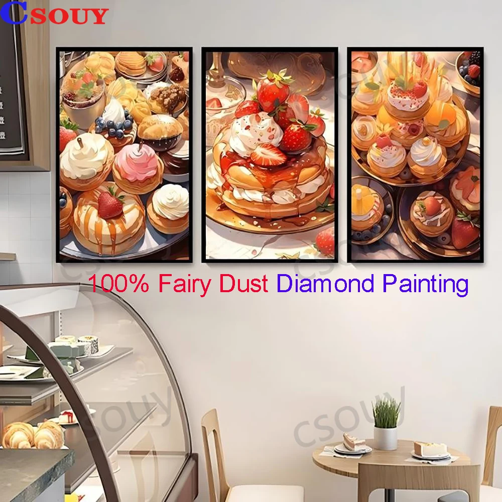 

100% Набор для вышивания алмазной мозаикой «Волшебная пыль»: кремовый фруктовый торт, полная квадратная вышивка, декор для дома, рукоделие, кристаллы