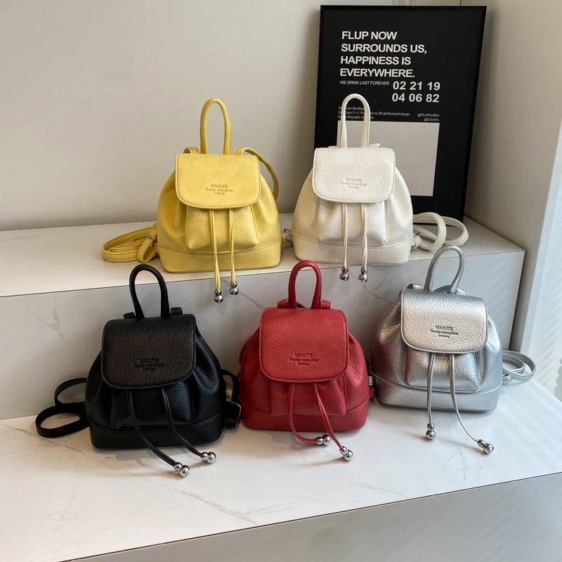 Solid Small String Backpacks PU Large Capacity High Quality Cute Fresh Fashion Backpacks for Women 2024 Casual Versatile on Sale