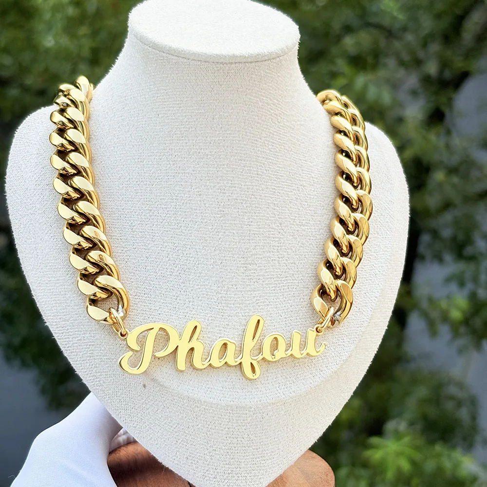 Custom Name Necklace for Men Stainless Steel Thick Cuban Chain Personalized Nameplate Hip Hop Necklace Christmas Gift Jewelry