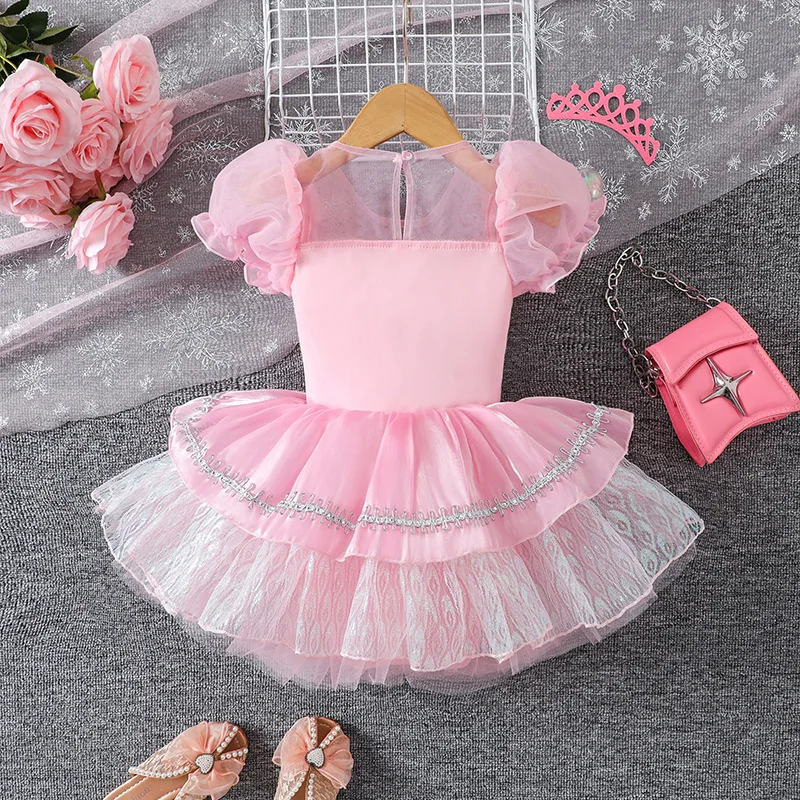 Pink Ballet Tutu Dress Girls Cute Lace Tulle Training Uniform Kid Princess Luxury Dancing Costume 2-8 Yrs Children Princess Sets image 5