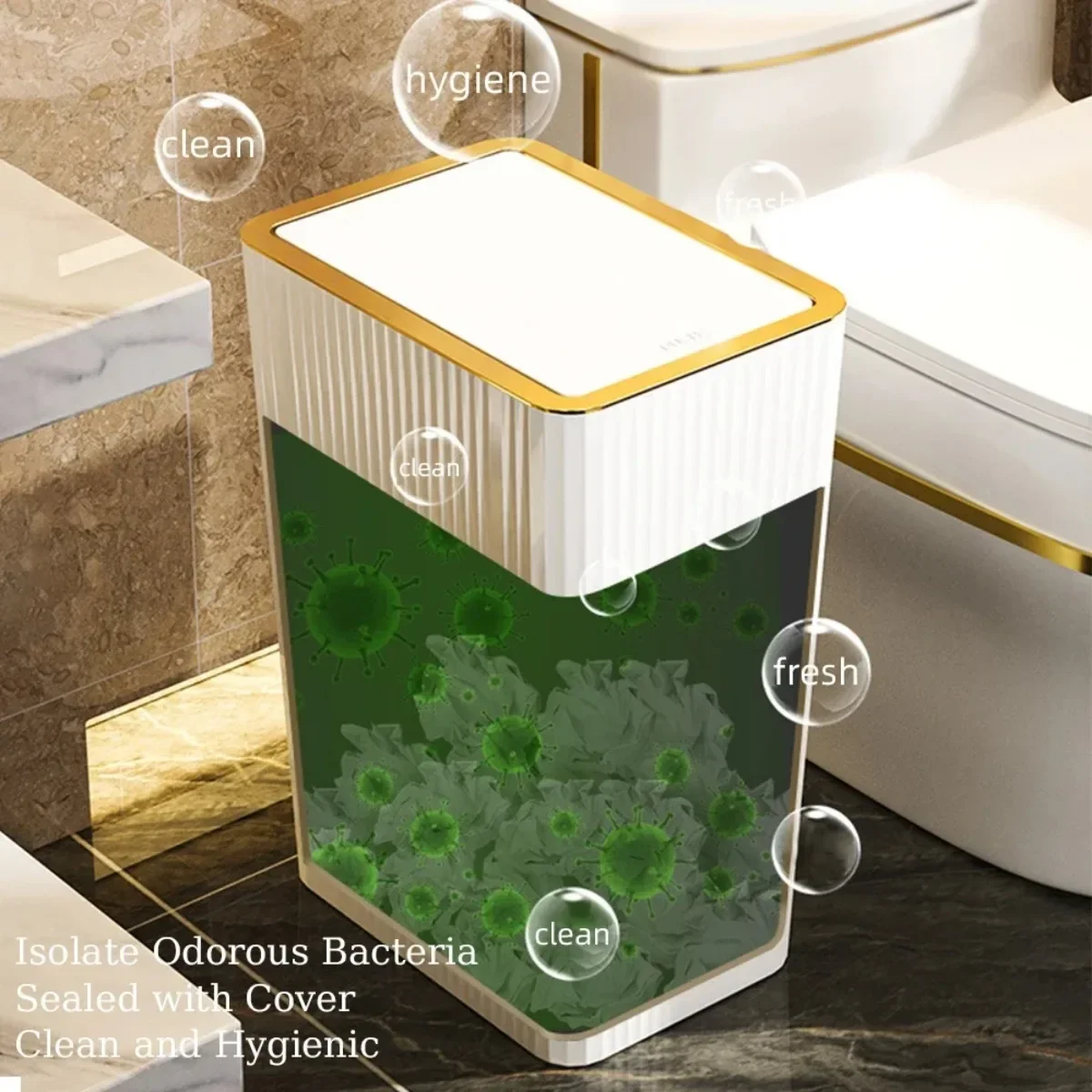 15L Nordic Gold Bathroom Trash Can Covered Slim Trashs Kitchen for Bedroom Living Room Office Laundry Room Slim Trash Can Black