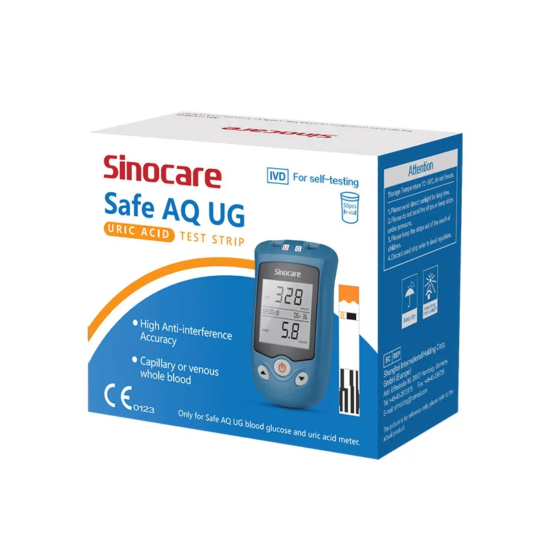 Sinocare Uric Acid Test Strips or Blood Glucose Strips for Safe AQ UG only 100PCS with free lancets for Diabetes