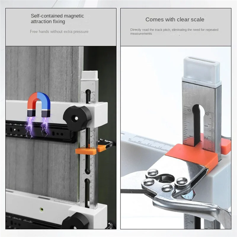 

ABFU-Engraved Dual Scale Markings 1Pc Drawer Slide Clamp Multifunctional Woodworking Tools With Wrench Clamp And Magnetic Arm