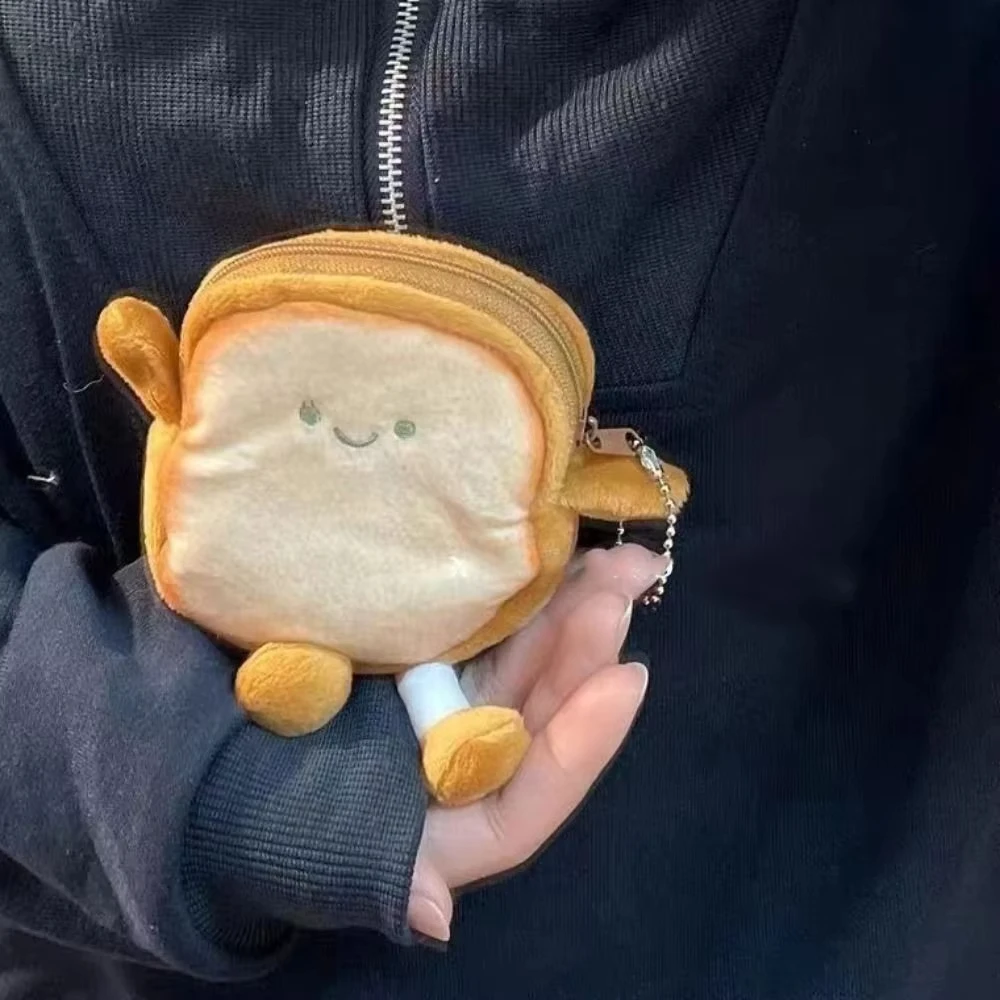 Cartoon-Toast-Brot-Plüsch-Geldbörse für Kinder, Münzbeutel, Kopfhörertasche, Schlüsseltasche, Puppentasche, Anhänger, Geburtstagsgeschenk
