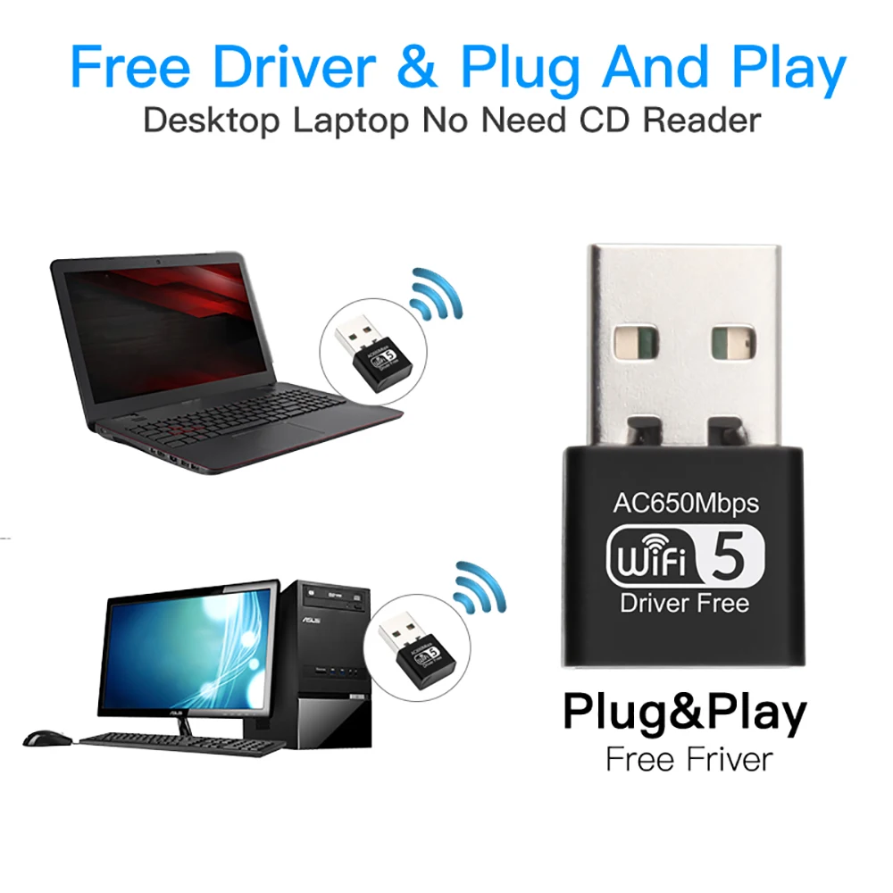 650Mbps USB Wifi Adapter Wireless Ethernet Network Card Dual Band 2.4G 5Ghz WiFi Lan Adaptador USB 2.0 Dongle For PC Driver Free