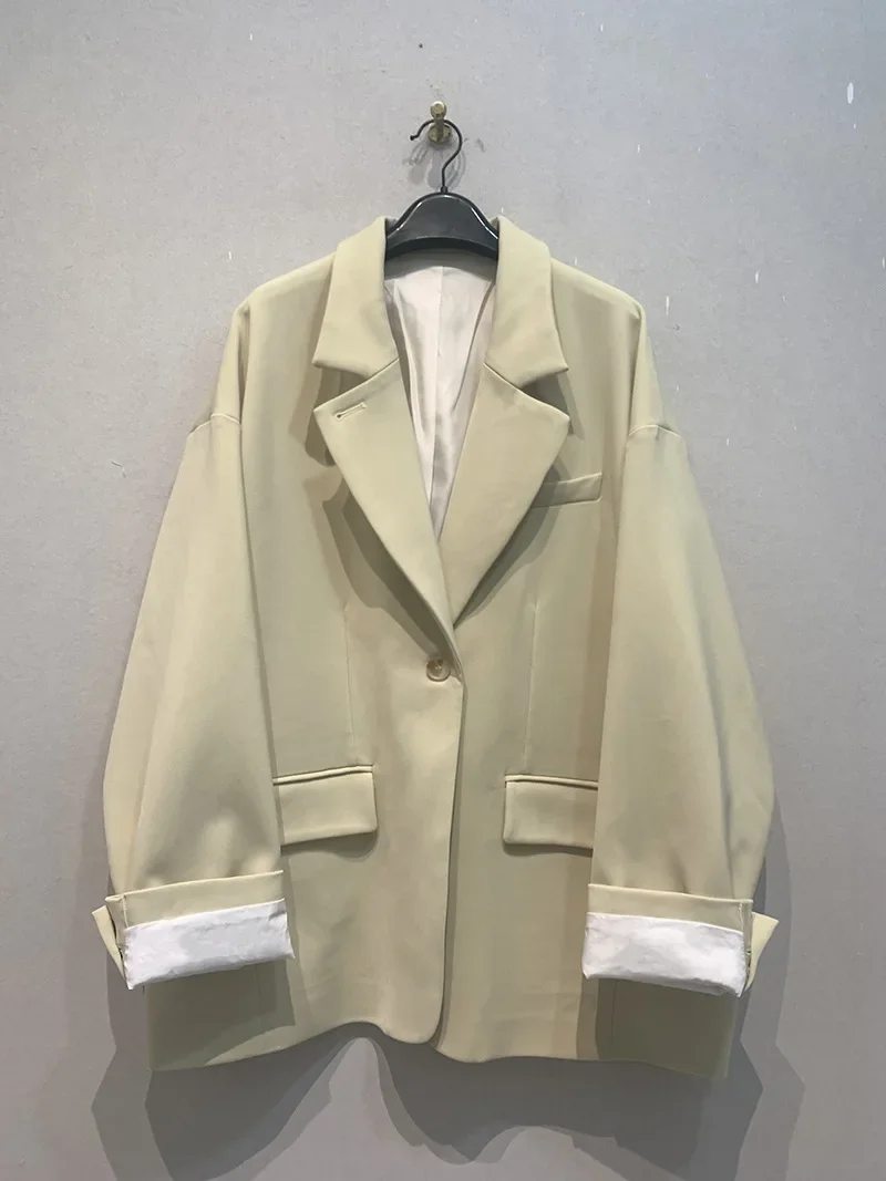 Kuzuwata Notched Collar Long Sleeve Soft Blazers Jackets Single Breasted Simple Coat Women Japanese New Casual Women\'s Jacket