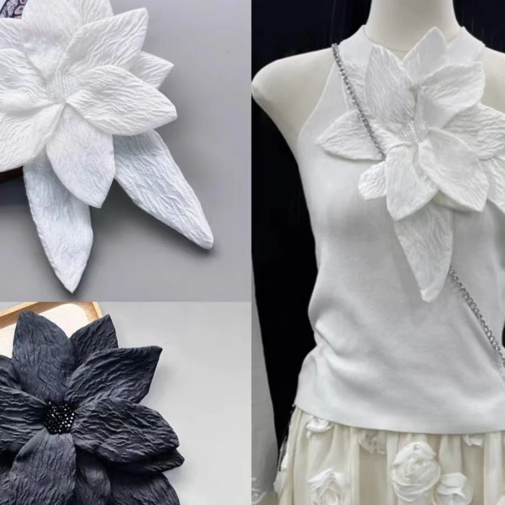 ジュエリーアクセサリー白ブローチピンプリーツフラワー DIY 縫うブローチアップリケネイルビーズ女性