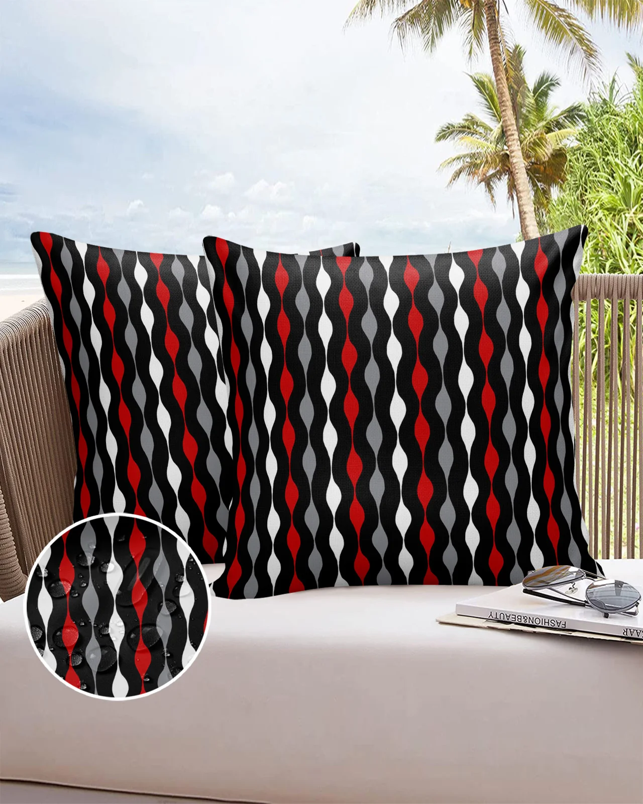 

Geometric Stripes Red Black White 2/4PCS Outdoor Pillowcase Waterproof Pillow Cover Case Garden Patio Cushion Covers Home Decor