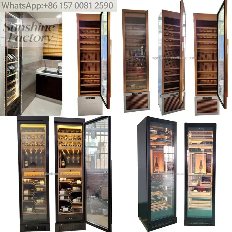 Single Door Golden LED Light Built-in Electric Wine Cabinet Fridge Multi-Zone Temperature Control Stainless Steel Household