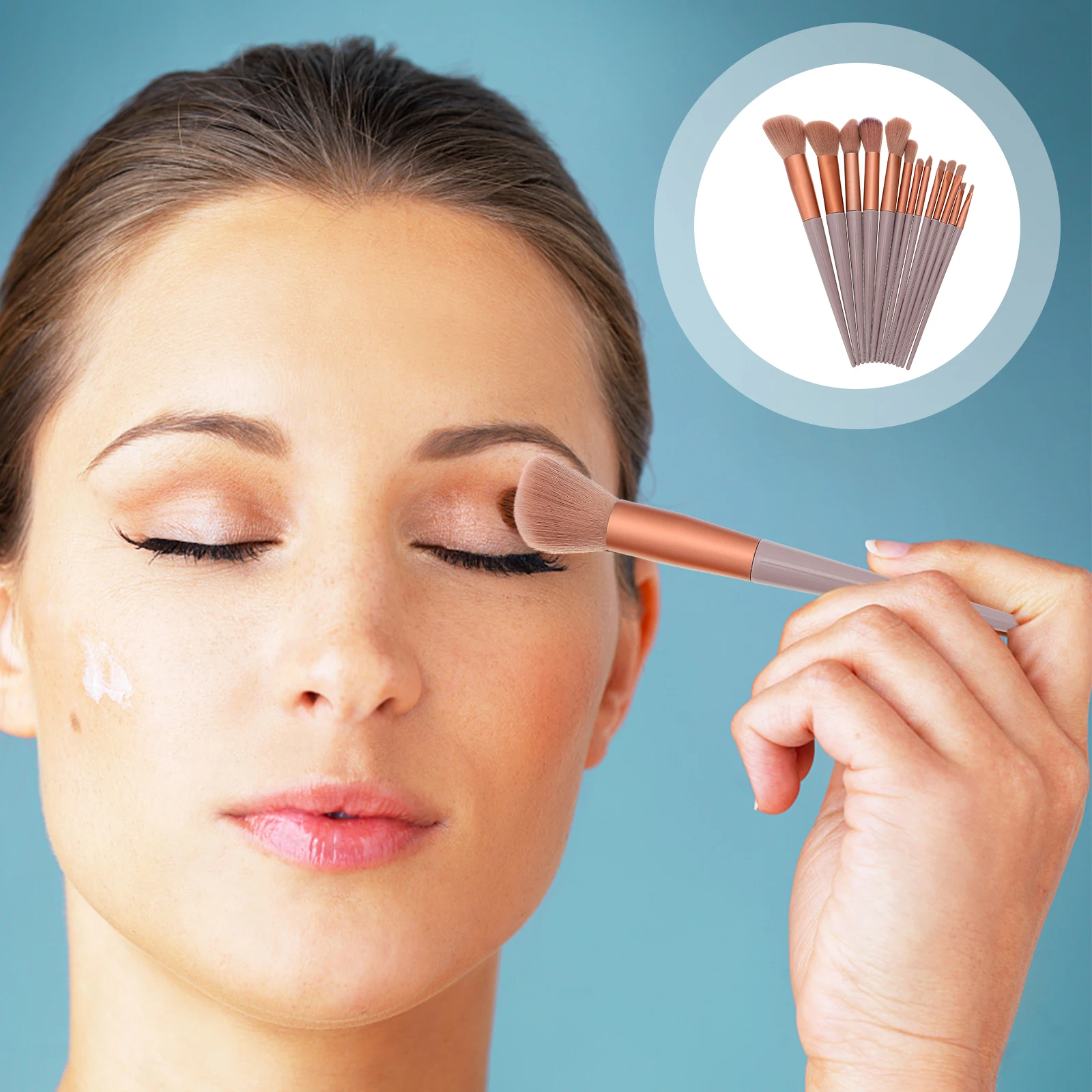 1 conjunto de pincéis de maquiagem profissional cosméticos aplicador de pó rosto ferramentas de beleza blush sombra portátil alça longa artificial