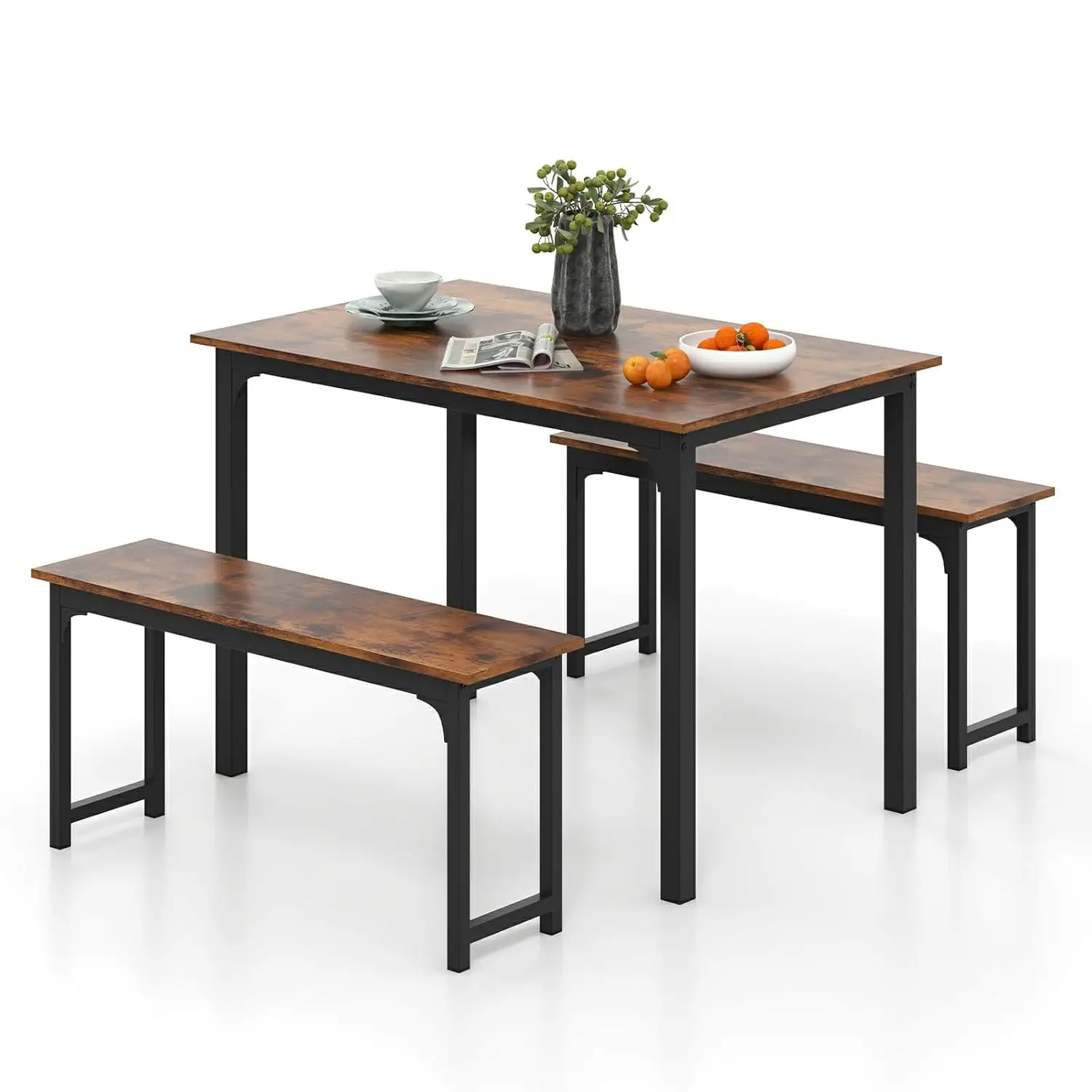 

Moccha Dining Table Set for 4, Kitchen Table with Benches,43 Inch 3-Piece Wooden Space-Saving Dinette Set with, Customized