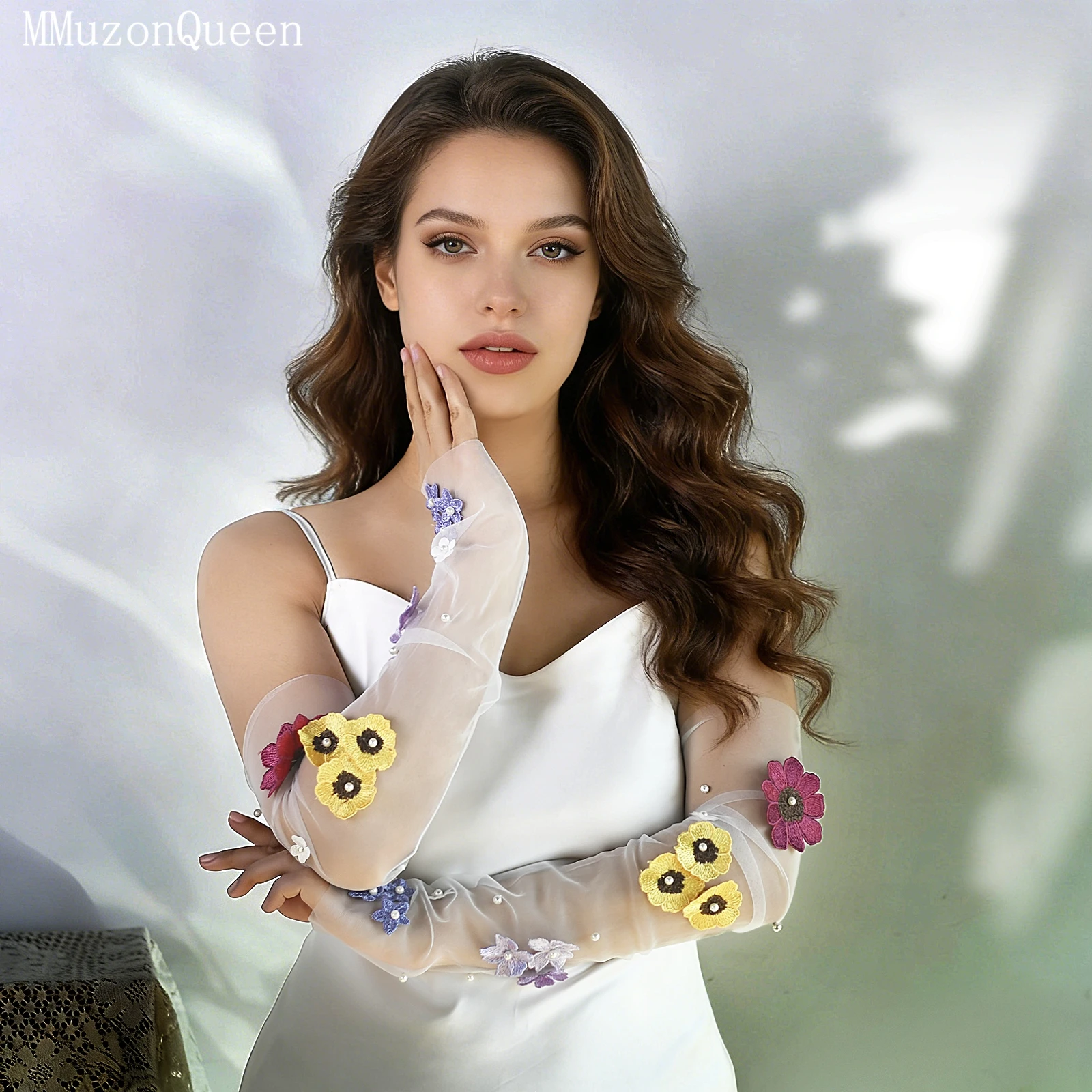 

TOPQUEEN съемный рукав, цветные свадебные перчатки с 3d цветами, женское вечернее платье, свадебные аксессуары для рук «сделай сам», Vm151