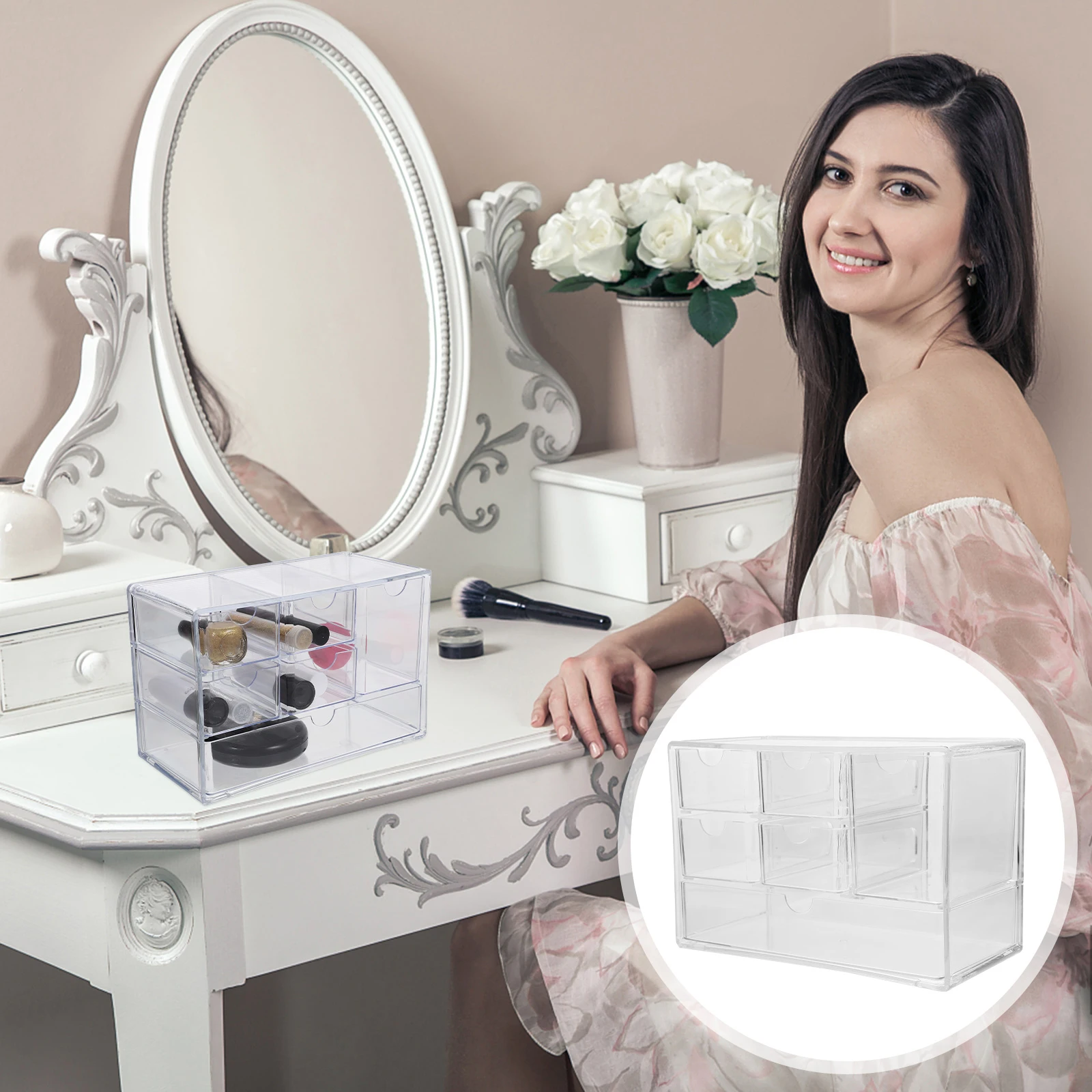 

Transparent Drawer Storage Box for Jewelry Makeup Stationery Small Items Stackable Desktop Organizer Display Case Clear